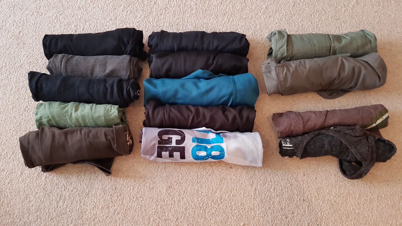 Rolled t-shirts and shorts