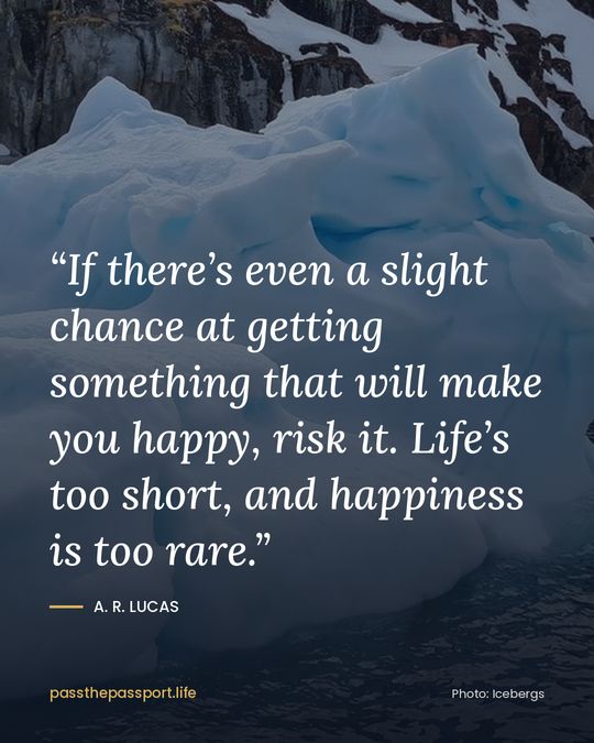 “If there’s even a slight chance at getting something that will make you happy, risk it. Life’s too short, and happiness is too rare.” — A. R. Lucas
