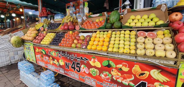 A fruit stall piled high in Marrakech.