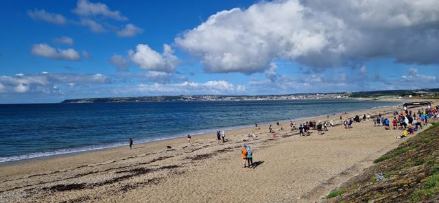 St Michael's Mount seen across the beach in Cornwall.