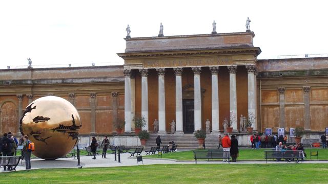 The giant bronze Sphere Within Sphere in the Cortile della Pigna at the Vatican Museums.